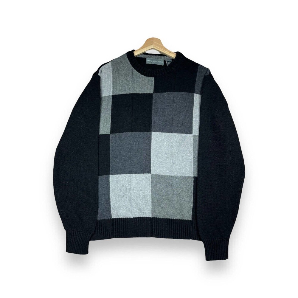 Oscar De La Renta Men's Color Block Pullover Black Pattern Sweater Size Large